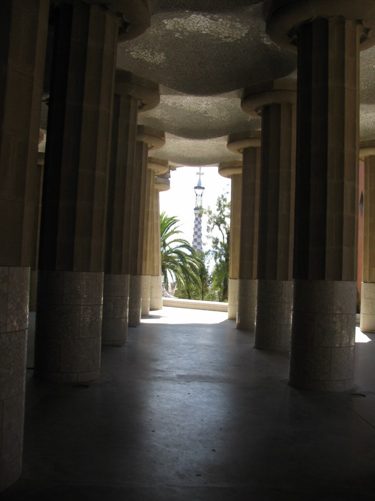 Gallery and the tower of the entrance building at Park Güell