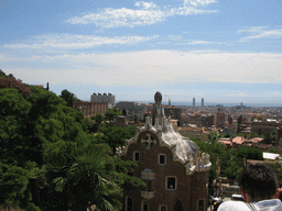 View from Park Güell on the entrance building and the city center