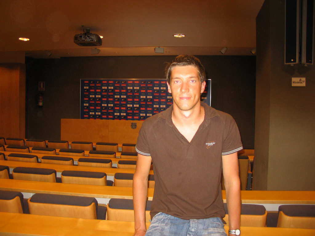 Tim in the press conference room of the Camp Nou stadium