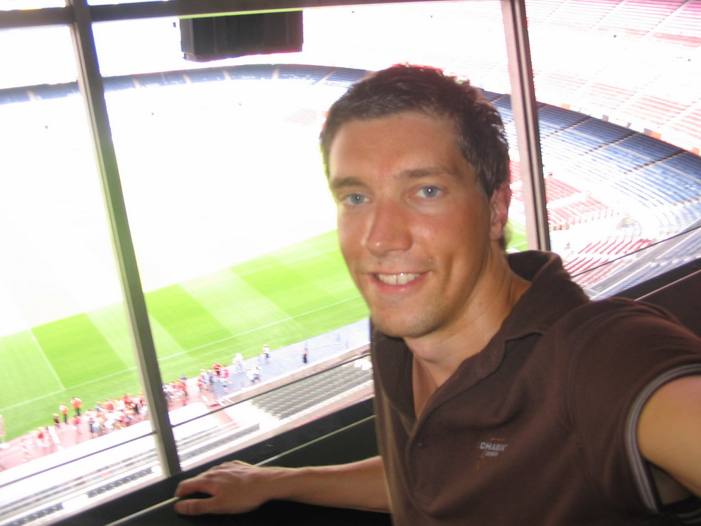 Tim in the commentator room of the Camp Nou stadium