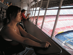 Miaomiao in the commentator room of the Camp Nou stadium