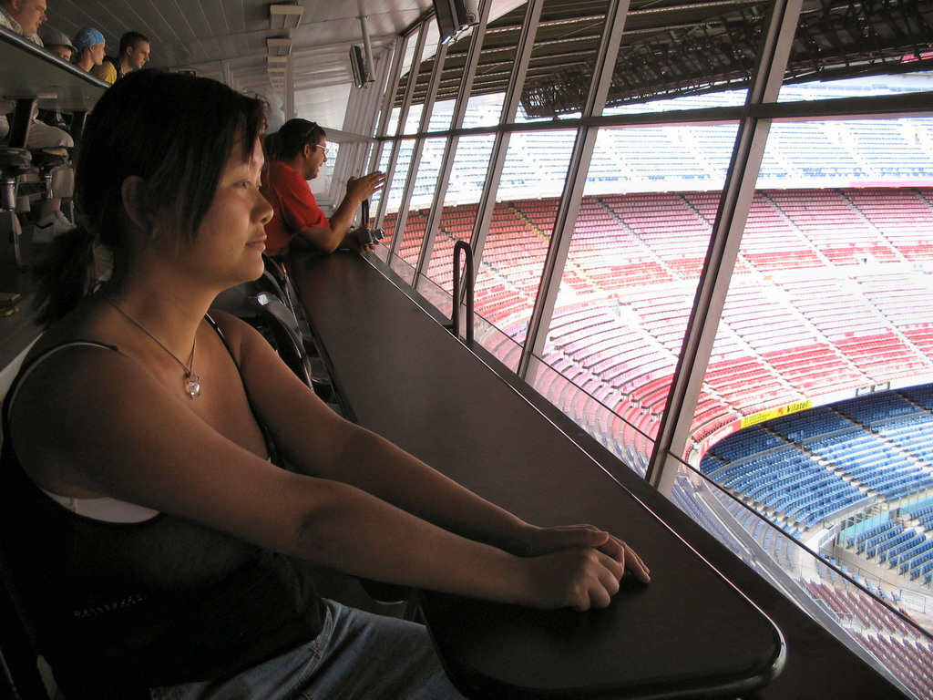 Miaomiao in the commentator room of the Camp Nou stadium