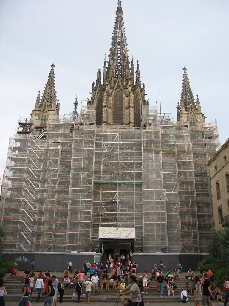 Front of the Cathedral of Santa Eulalia at the Plaça Nova square