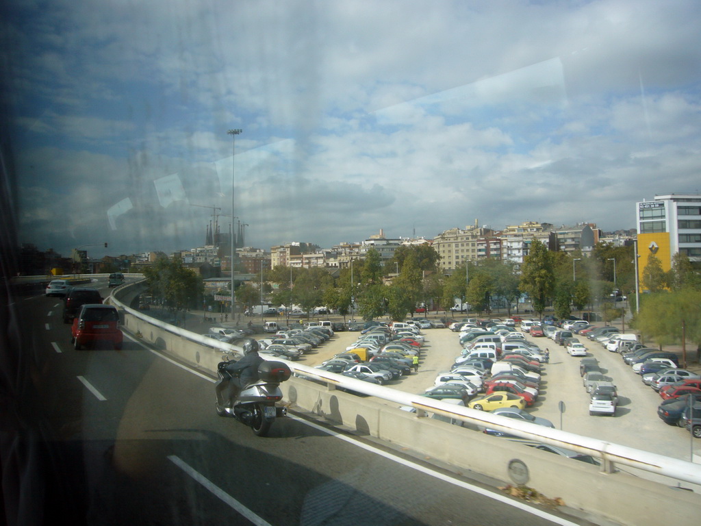 The Sagrada Família church and surroundings, viewed from the bus on the way from Barcelona Girona Airport to the Estació del Nord bus station