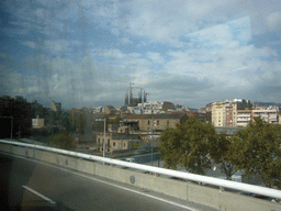 The Sagrada Família church and surroundings, viewed from the bus on the way from Barcelona Girona Airport to the Estació del Nord bus station