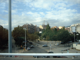 The Sagrada Família church and surroundings, viewed from the bus on the way from Barcelona Girona Airport to the Estació del Nord bus station