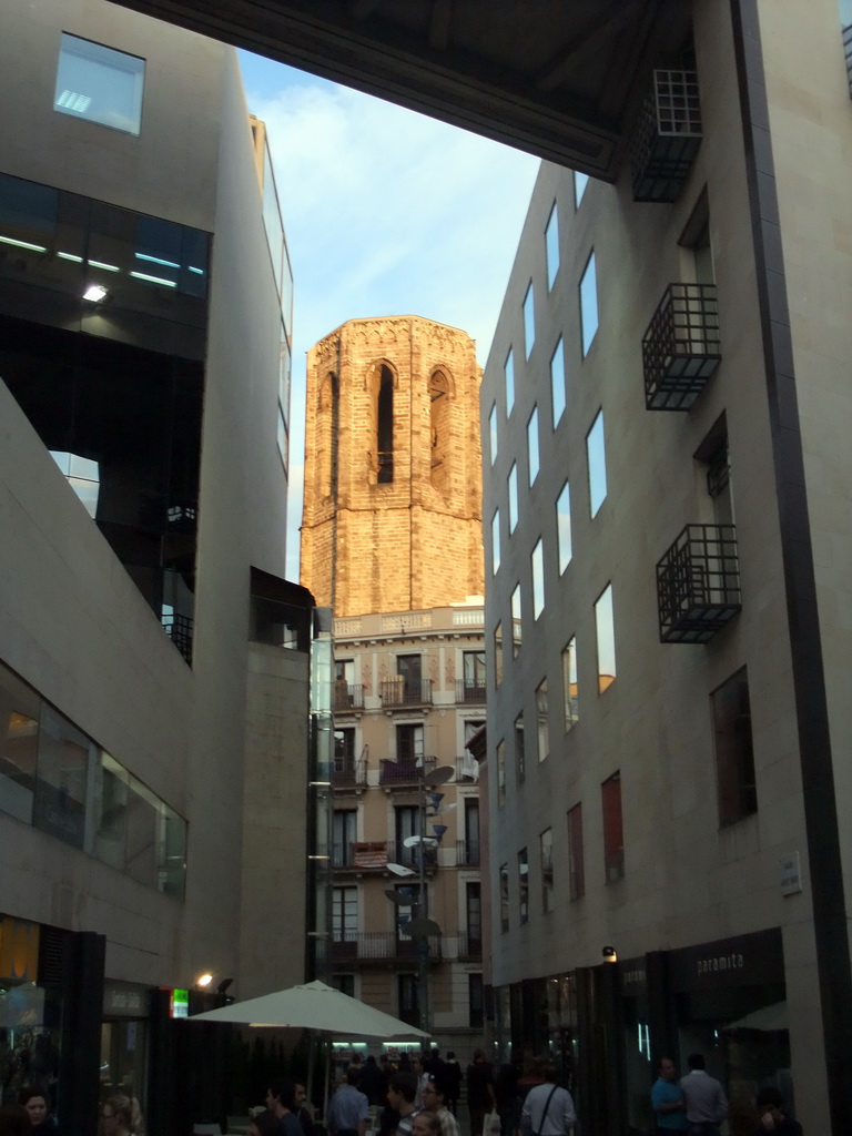 Tower of the Santa Maria del Pi church, viewed from the Passatge d`Amadeu Bagués street