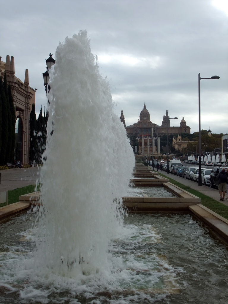 Fountains at the Avinguda de la Reina Maria Cristina avenue, the Four Columns and the Museu Nacional d`Art de Catalunya