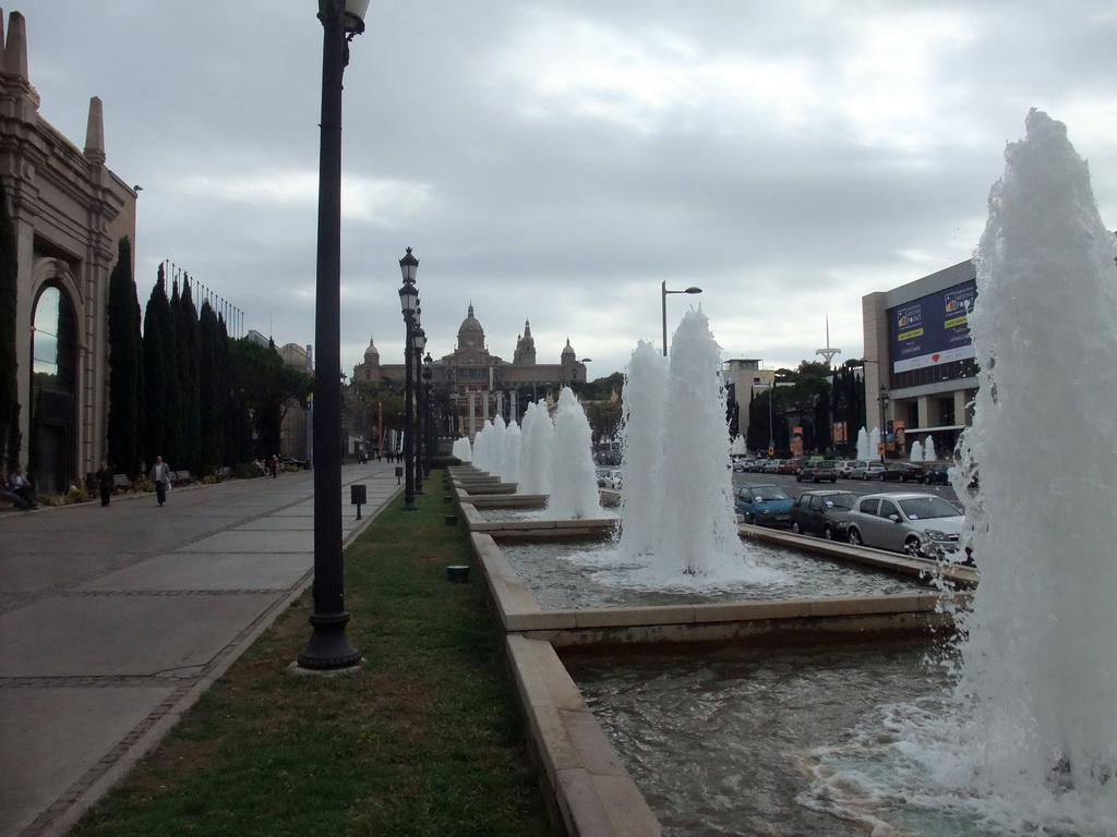 Fountains at the Avinguda de la Reina Maria Cristina avenue, the Four Columns and the Museu Nacional d`Art de Catalunya