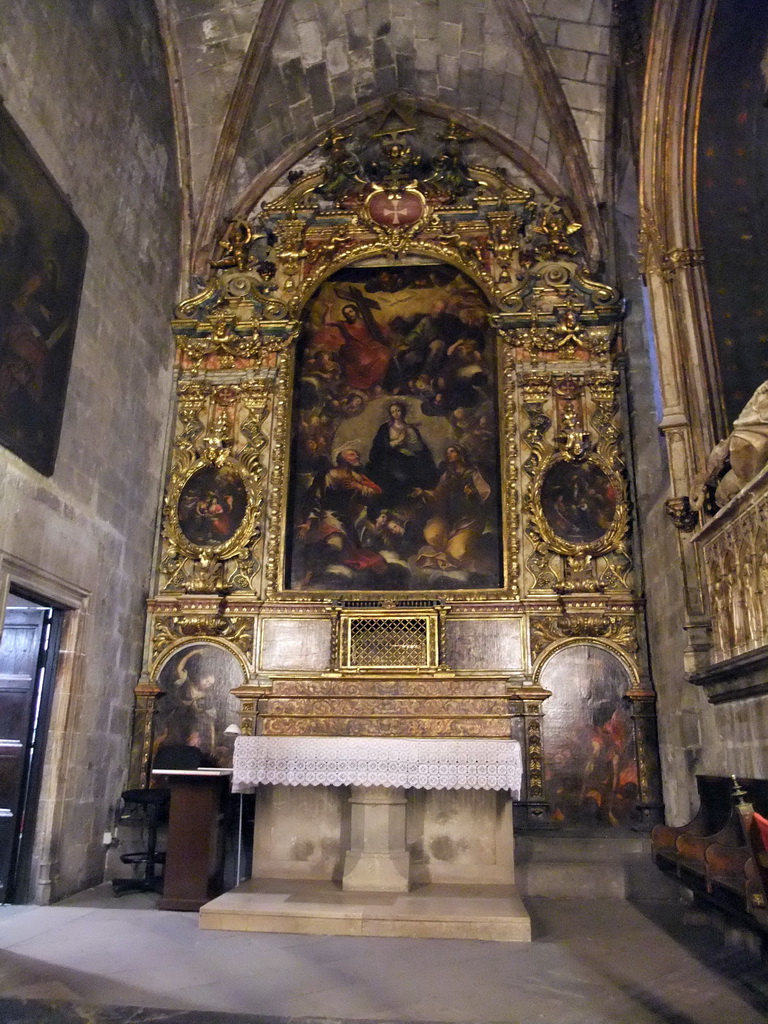 Altar at the entrance to the elevator to the roof of the Cathedral of Santa Eulalia