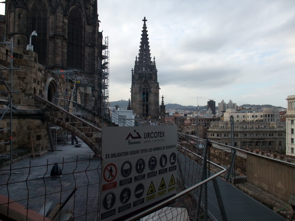 The roof and one of the towers of the Cathedral of Santa Eulalia