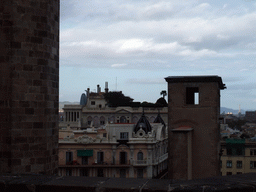 The Torre Agbar tower and surroundings, viewed from the roof of the Cathedral of Santa Eulalia