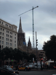 View from the Plaça d`Antoni Maura square on the Avinguda de la Catedral avenue and the Cathedral of Santa Eulalia