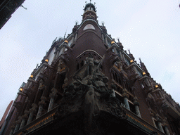 The corner of the Palau de la Música Catalana concert hall, with the sculpture `The Catalan song` by Miquel Blay