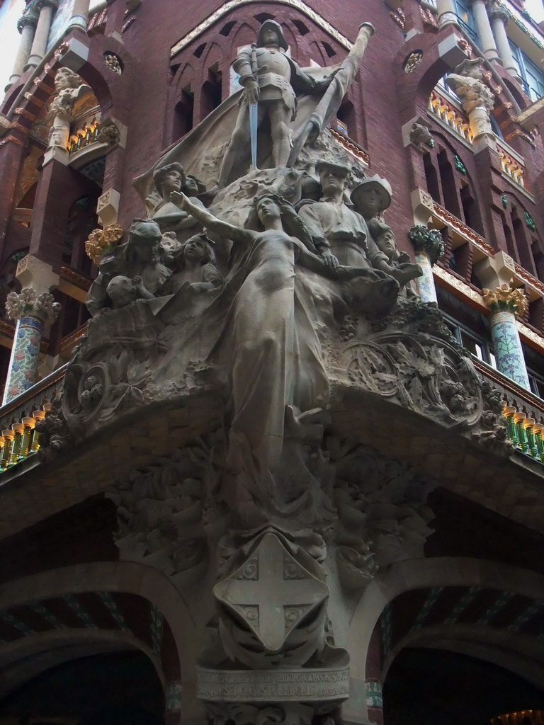 Sculpture `The Catalan song` by Miquel Blay on the corner of the Palau de la Música Catalana concert hall