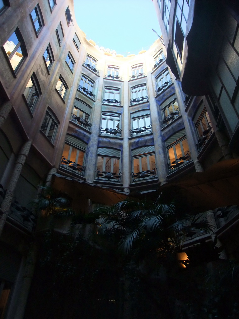 Looking up from the east inner courtyard of the La Pedrera building