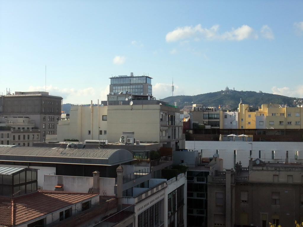 View from the roof of the La Pedrera building on the region to the northwest, with Mount Tibidabo and the Temple Expiatori del Sagrat Cor church