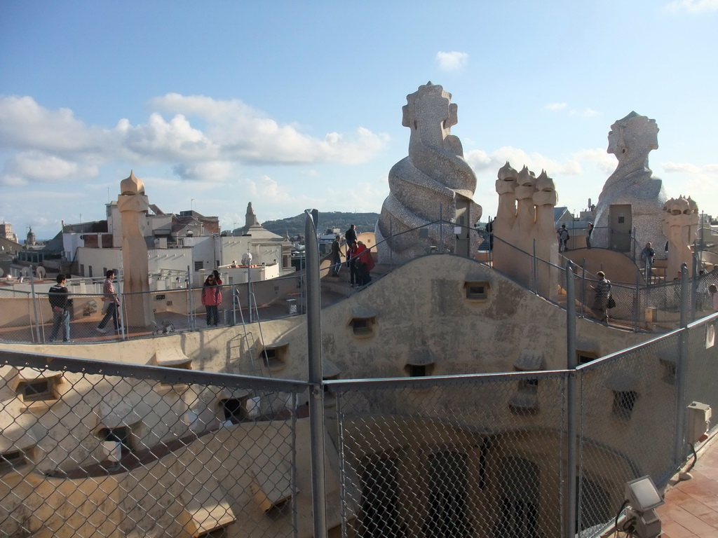 The roof of the La Pedrera building with chimneys and ventilation towers