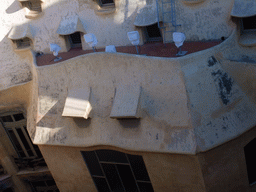 Looking down from the roof on the east inner courtyard of the La Pedrera building
