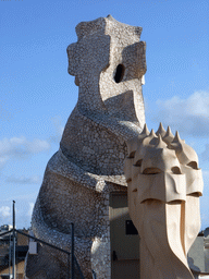 Chimney and ventilation towers at the roof of the La Pedrera building