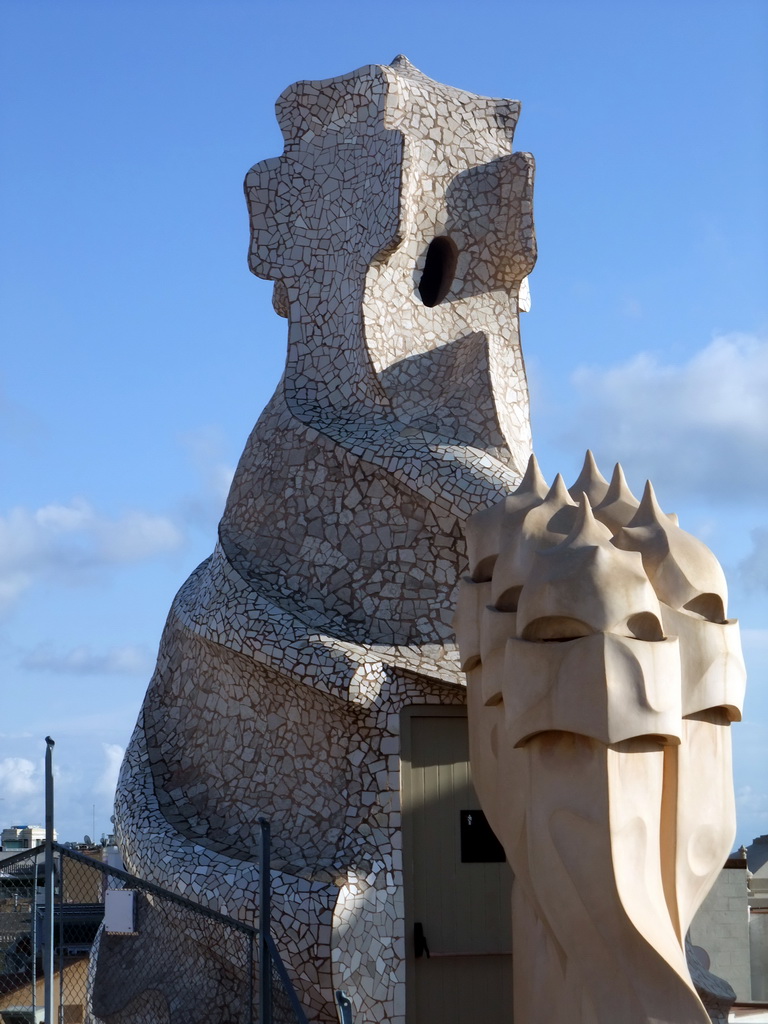 Chimney and ventilation towers at the roof of the La Pedrera building