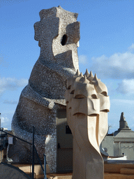 Chimney and ventilation towers at the roof of the La Pedrera building