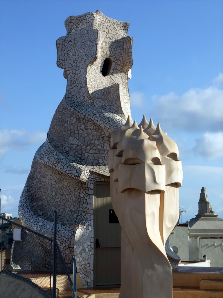 Chimney and ventilation towers at the roof of the La Pedrera building
