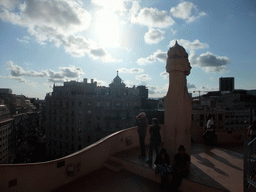 Ventilation tower at the roof of the La Pedrera building, with a view on the region to the southwest