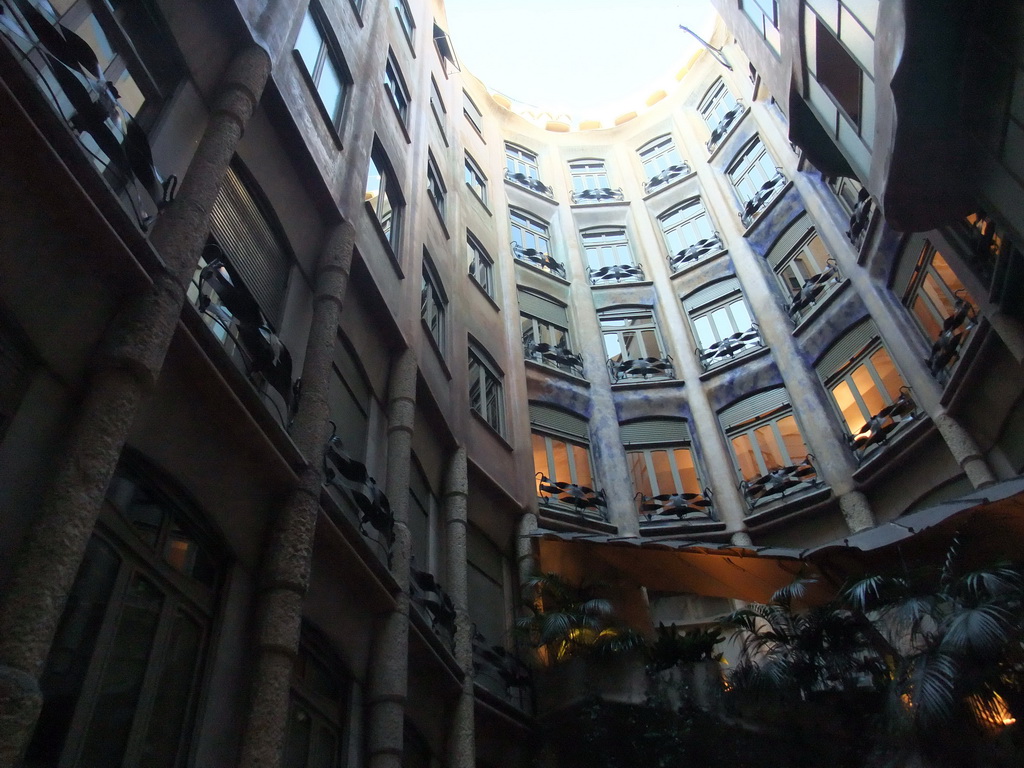 Looking up from the east inner courtyard of the La Pedrera building