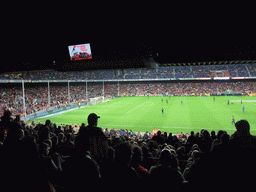 Players doing the warm-up just before the football match FC Barcelona - Sevilla FC in the Camp Nou stadium