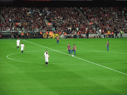 Lionel Messi and David Villa getting ready to kick-off for the football match FC Barcelona - Sevilla FC in the Camp Nou stadium