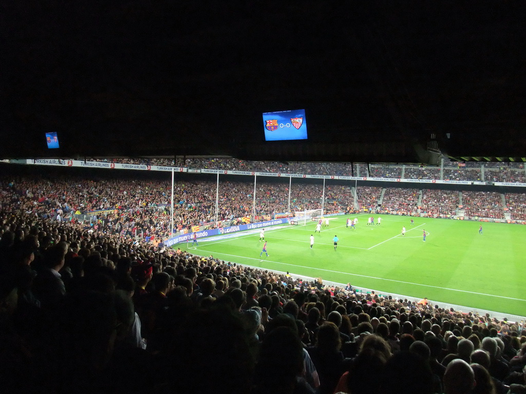 FC Barcelona taking a corner kick during the football match FC Barcelona - Sevilla FC in the Camp Nou stadium