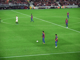 FC Barcelona taking a free kick during the football match FC Barcelona - Sevilla FC in the Camp Nou stadium