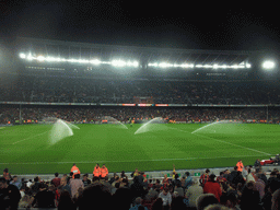 Field being sprayed during halftime at the football match FC Barcelona - Sevilla FC in the Camp Nou stadium