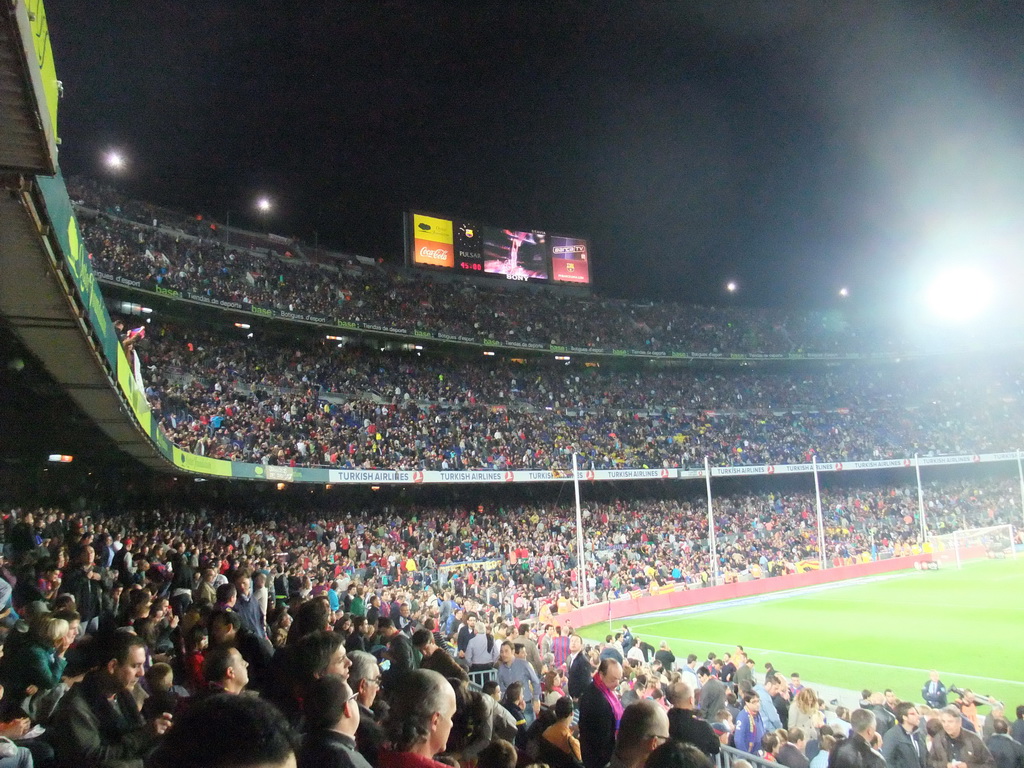 Left grandstands during halftime at the football match FC Barcelona - Sevilla FC in the Camp Nou stadium