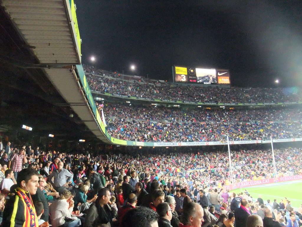 Left grandstands during halftime at the football match FC Barcelona - Sevilla FC in the Camp Nou stadium