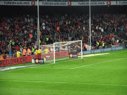 Left goal during halftime at the football match FC Barcelona - Sevilla FC in the Camp Nou stadium