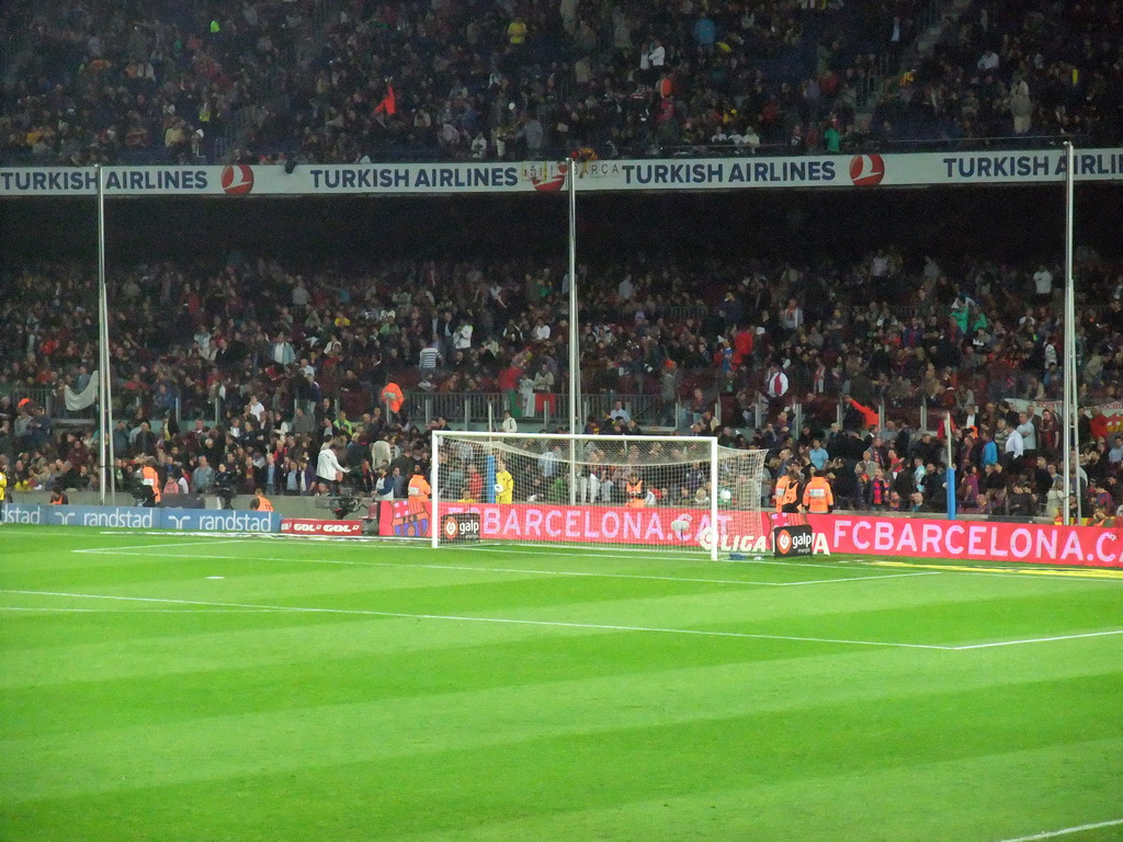 Right goal during halftime at the football match FC Barcelona - Sevilla FC in the Camp Nou stadium