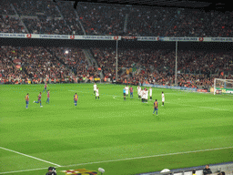 Lionel Messi taking a free kick at the football match FC Barcelona - Sevilla FC in the Camp Nou stadium