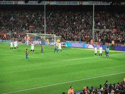 FC Barcelona getting a free kick during the football match FC Barcelona - Sevilla FC in the Camp Nou stadium
