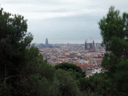 View from Park Güell on the city center with the Torre Agbar tower and the Sagrada Família church