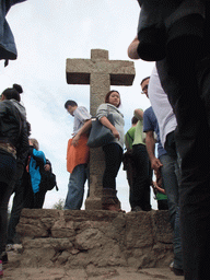 Miaomiao at the hill with three crosses at the highest point of Park Güell