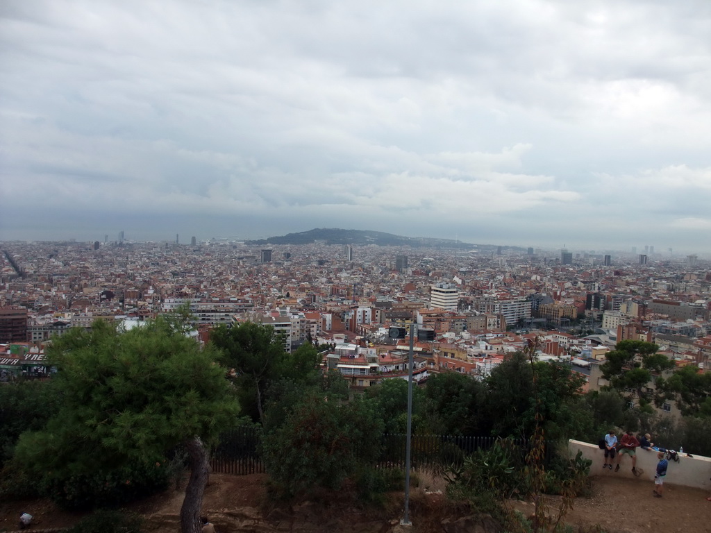 View from Park Güell on the city center and the Montjuïc hill