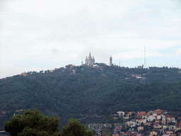 Mount Tibidabo with the Temple Expiatori del Sagrat Cor church, viewed from Park Güell