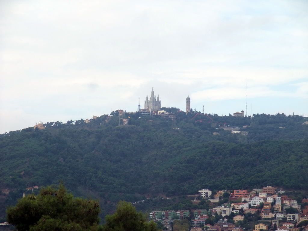 Mount Tibidabo with the Temple Expiatori del Sagrat Cor church, viewed from Park Güell