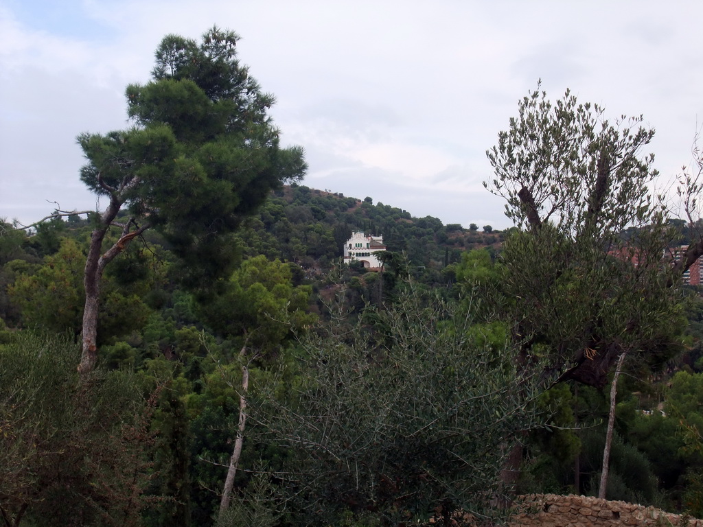 Casa Trias building, viewed the hill with three crosses at Park Güell