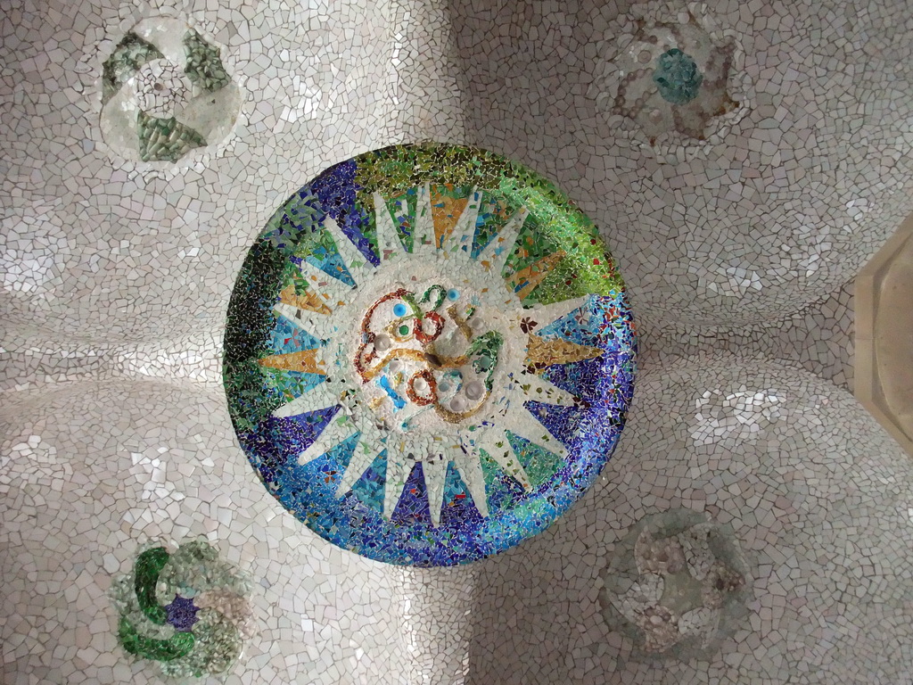 Mosaic at the ceiling of the Hipostila room at Park Güell