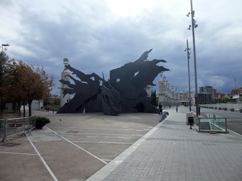 Sculpture of a dragon and towers at the Parc de l`Espanya Industrial