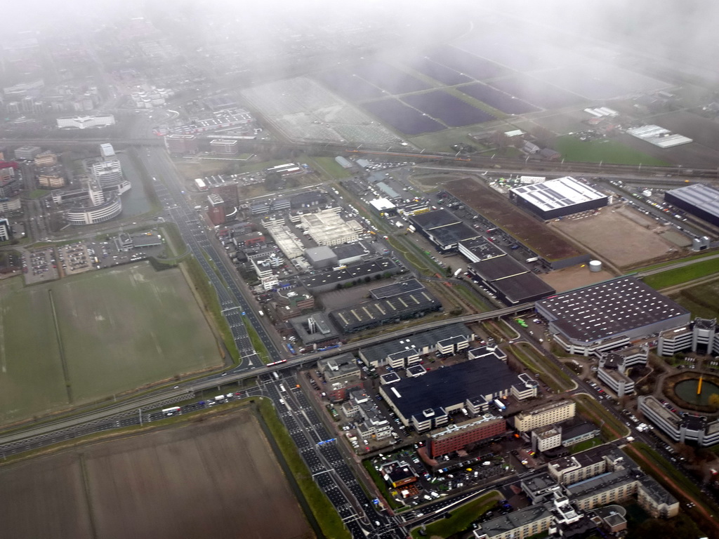 The town of Hoofddorp, viewed from the airplane from Amsterdam