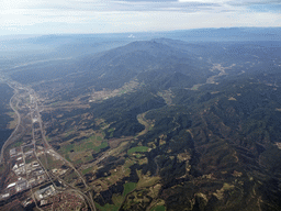 The town of Hostalric and the Autopista del Mediterráneo road, viewed from the airplane from Amsterdam